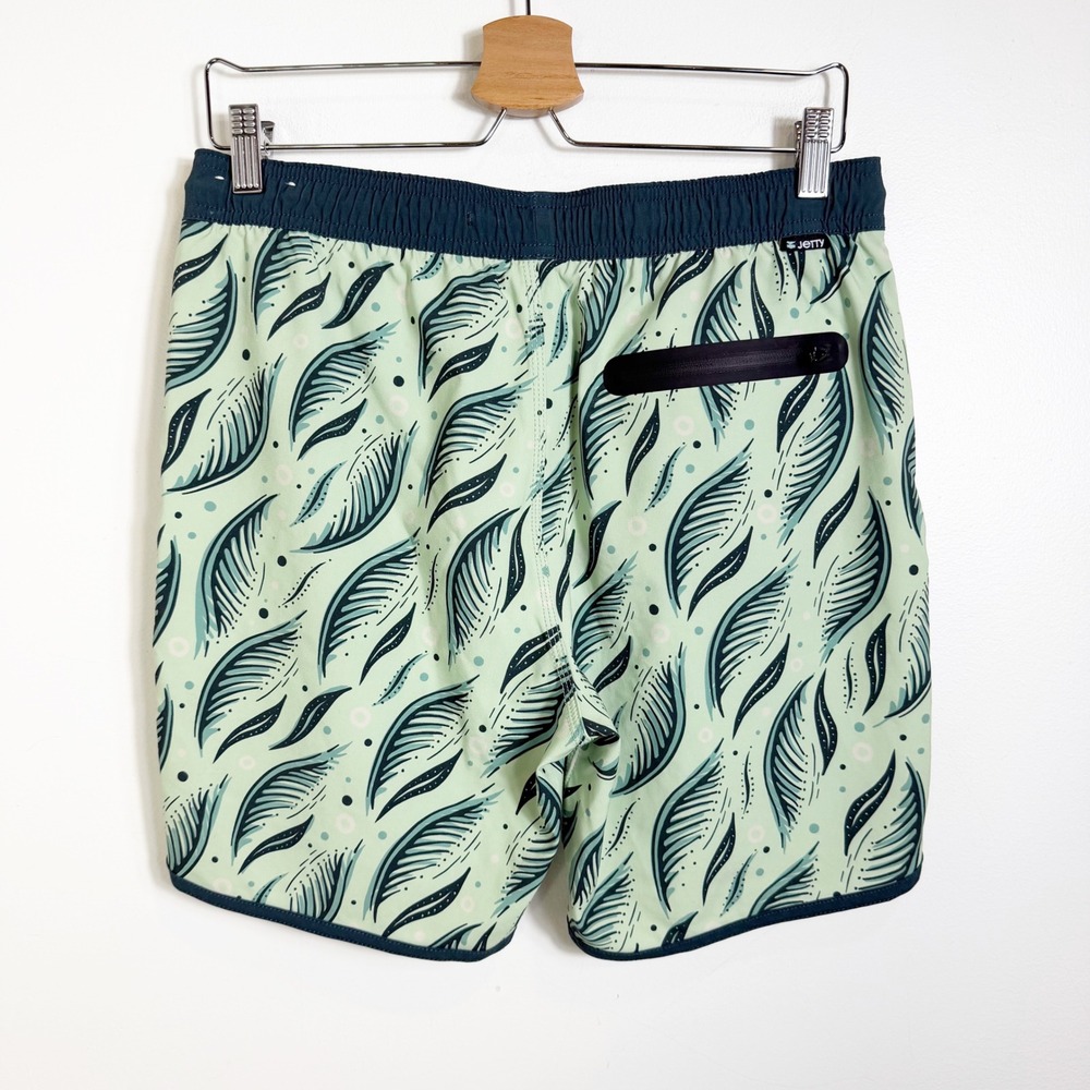 Jetty Swim Shorts Boys YXL Green Leaf Print Board Trunks Drawstring Pocket - Picture 2 of 4